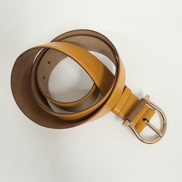 Salvatore Ferragamo Accessories - Salvatore Ferragamo Leather Belt Gold Metal Buckle W Wood RARE Orange Tan Cm 100